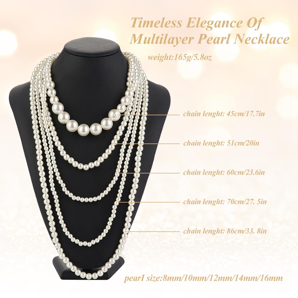 SANNIDHI Multilayer Pearl Necklack for Women Sweater Pearl Necklace Luxury Elegant Heavy Duty Pearl Necklace Long Layerd Faux Pearl Necklaces
