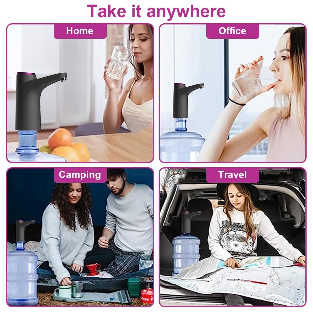 HASTHIP 5 Gallon Water Dispenser with Base, Electric Folding Water Pump with USB Charging and Auto-Off, Portable Water Dispenser for Universal 2-5 Gallons, Touch Screen and Low Noise (black)
