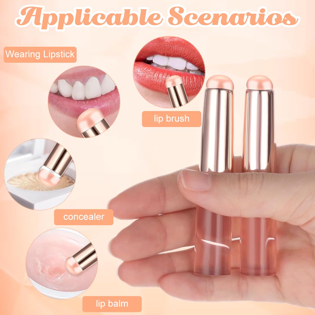 MAYCREATE 2pcs Silicone Lip Applicator Silicone Lip Brush Lip Balm Lipstick Applicator with Dustproof Cap for Lipstick, Lip Gloss, Lip Tint, Lip Mask, Concealer Applicator - Pink