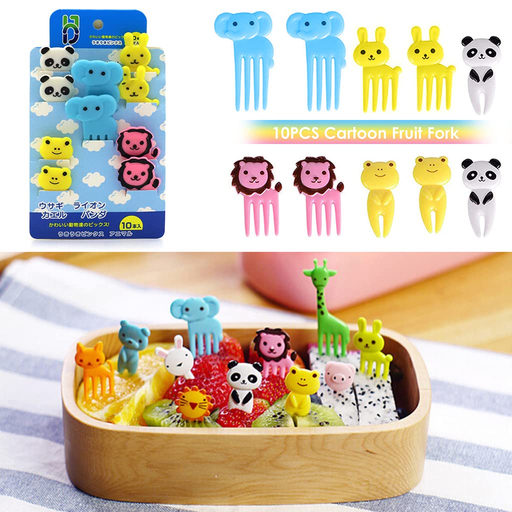 HASTHIP 10 Pcs Food Fruit Forks for Kids, Cute Animals Little Forks Dessert Forks Mini Cartoon Toothpick for Cake Dessert Pastry Party Supply, Reusable, Food Grade Plastic, Random Color (Elephant)
