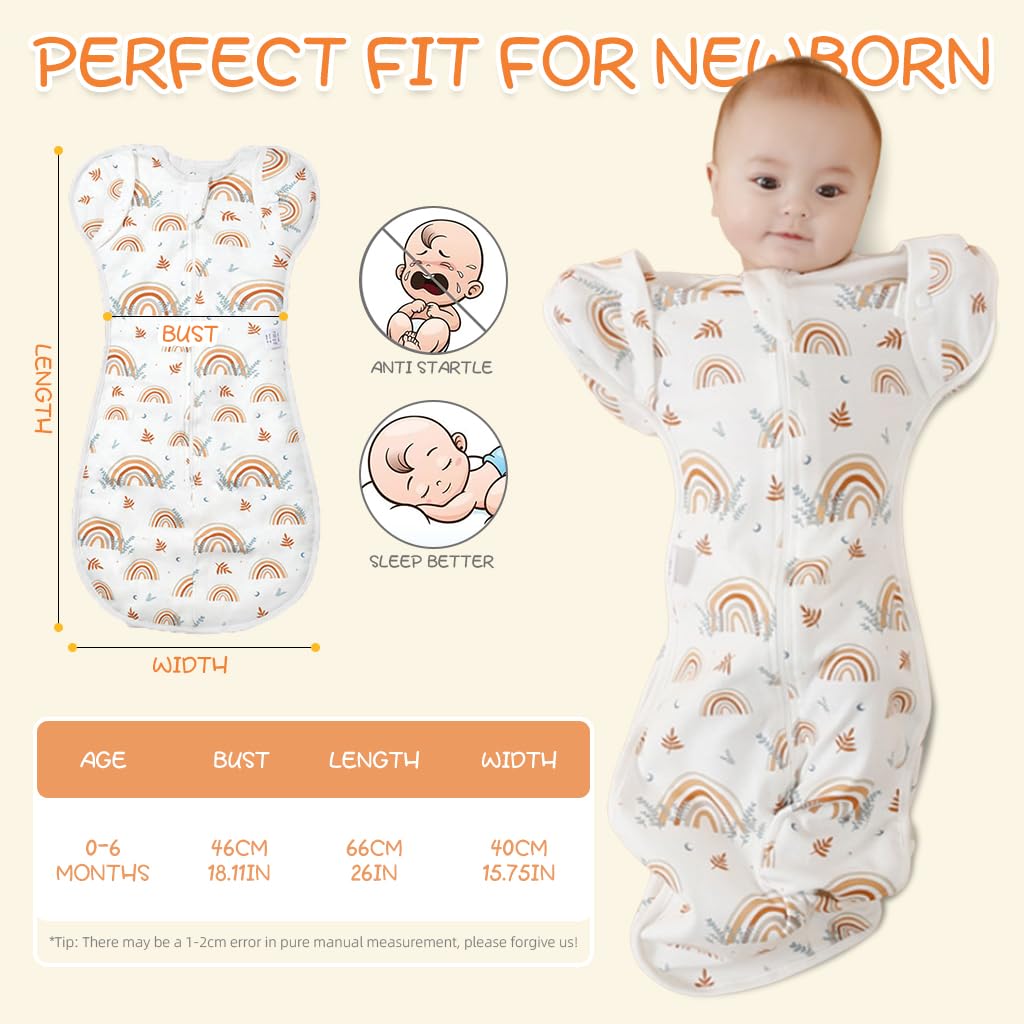 SNOWIE SOFT Baby Swaddles for Newborns, 100% Cotton Baby Swaddle Wrap for Newborns Arms Up Baby Sleeping Blanket Zipping Baby Sleeping Bag Newborn Sleep Sacks for Startle Reflex for Baby 0-6 Months