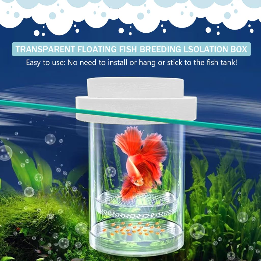 Qpets 2 Sizes Aquarium Betta Fish Breeding Boxes, Modular Incubator Boxes In-Tank Floating Breeding Box Anti-escape PET Plastic Fish Breeding Box with Mesh Screen