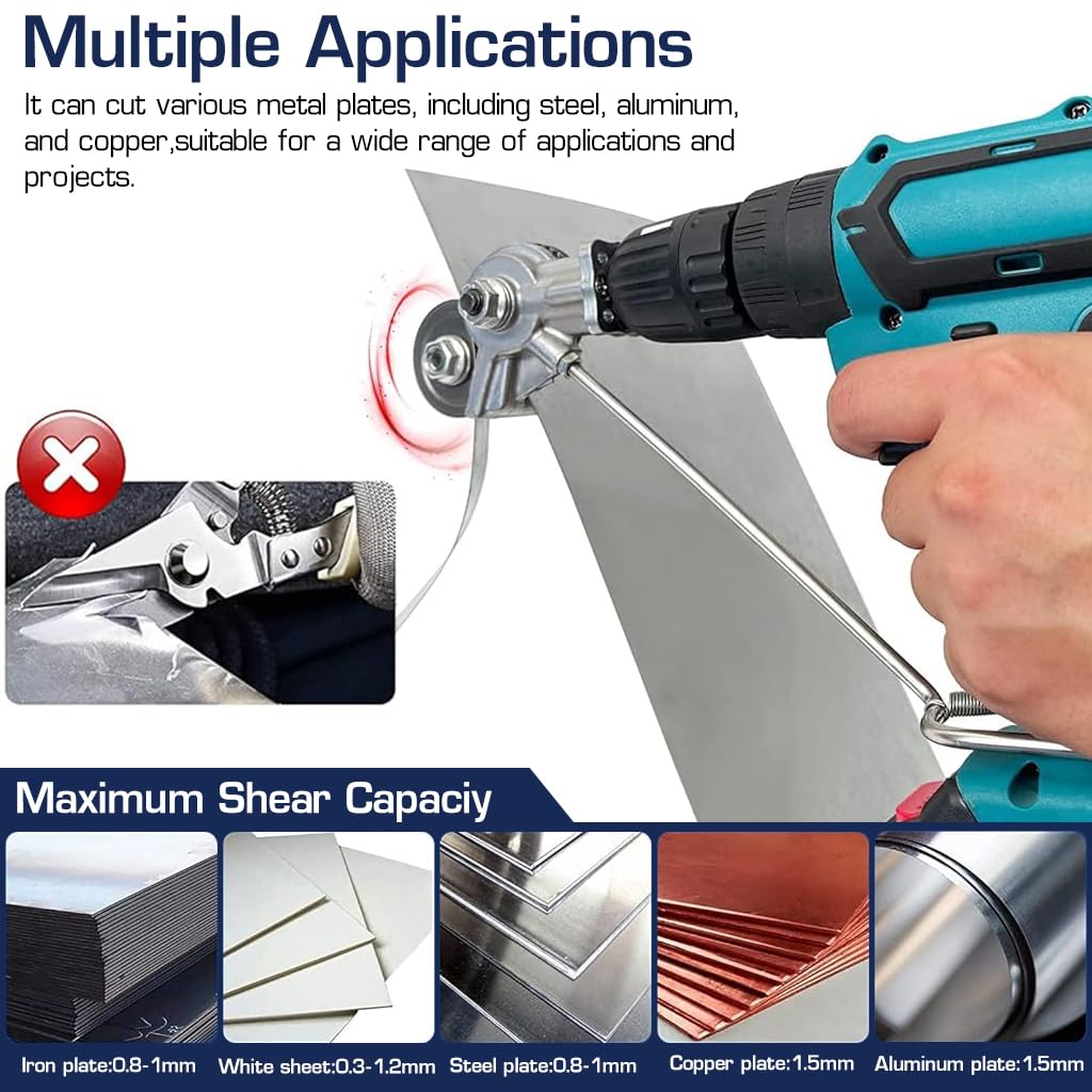 Serplex Electric Drill Shear Attachment Cutter, Electric Drill Plate Cutter Metal Nibbler Drill Attachment with adapter, Drill Machine Attachment Tools For Cutting Iron, White Sheet, Steel, Copper
