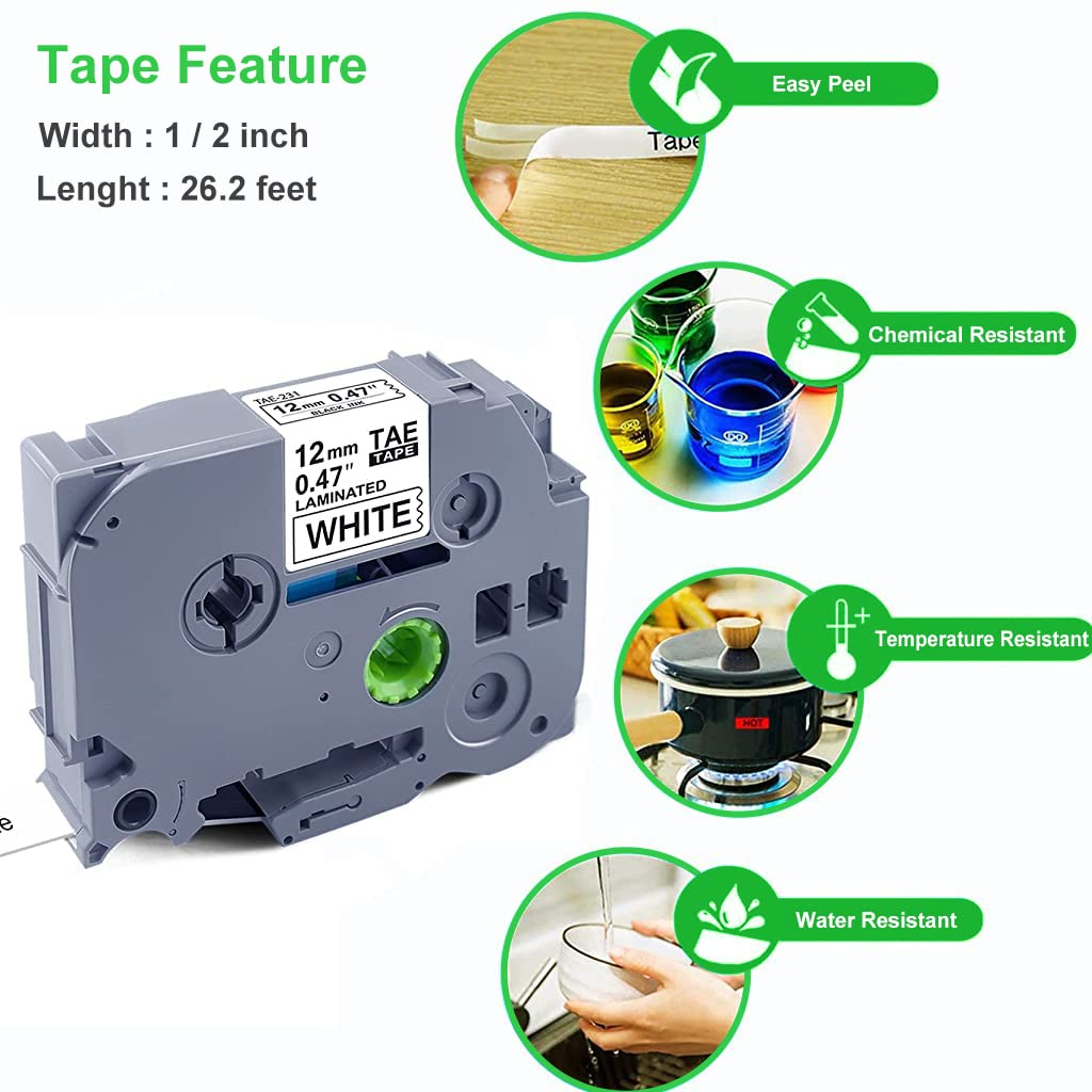 ZORBES 3 Pack Label Maker Tape Replacement for Brother TZe TZ Tape, TZe-231 Touch Label Maker, 12mm 0.47'' Laminated White Touch Label Tape for Brother Label Maker PT-D210 PT-H110 PT-D600 PT-D400