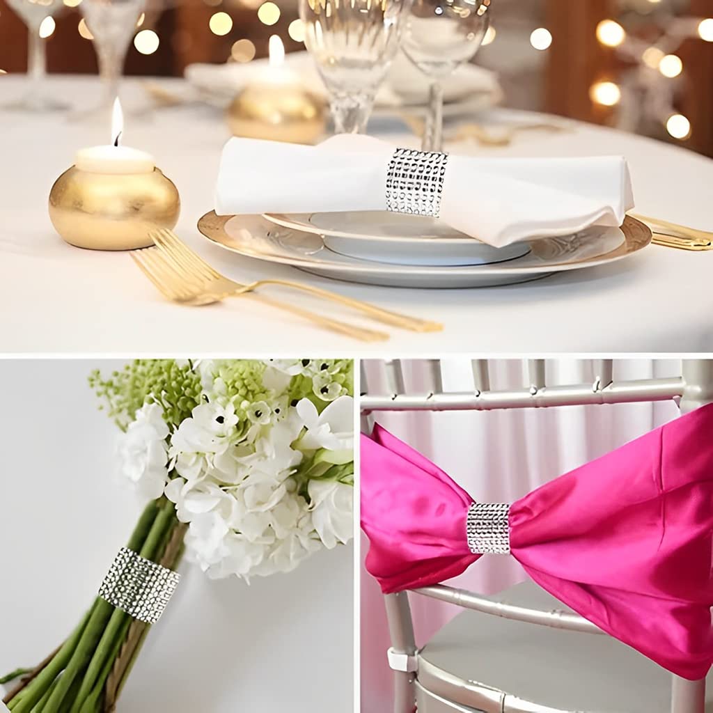HASTHIP 10Pcs Napkin Rings, Napkin Rings Buckles, Rhinestone Adornment Napkin Holder for Table Decorations, Wedding, Dinner, Party, DIY Decoration (Silver)