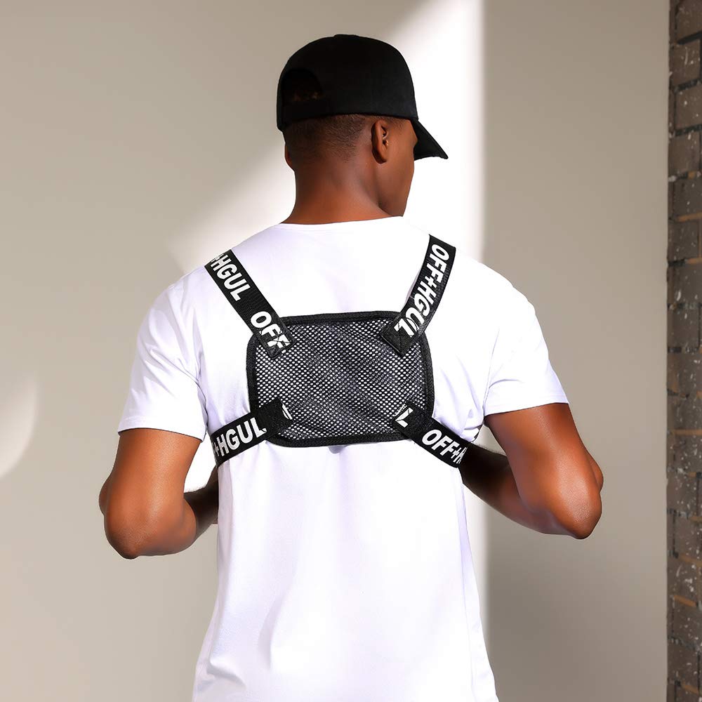 GUSTAVE Men's Chest Pocket Drawstring Reflective Practical Lamp Fashion Backpack (Black)