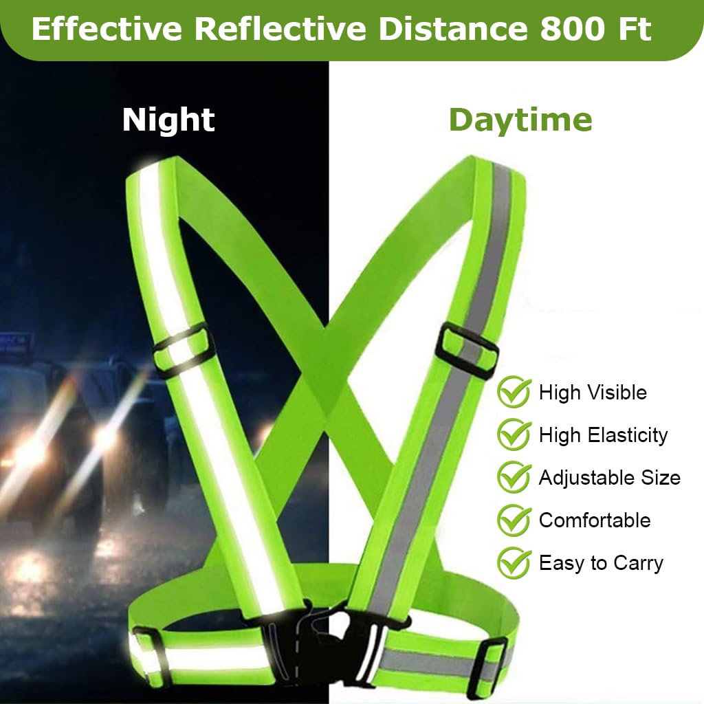 Serplex Safety Vest Reflective Vest Arm Band Set Night Running Green Reflective Vest with Reflective Waist Belt & 2 Arm Band for Cycling, Running, Working, Adjustable Safety Vest for Men Women