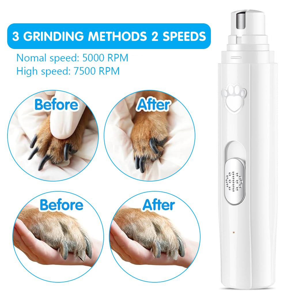 Qpets Dog Nail Trimmer, Dog Nail Grinder Pet Nail Grinder for Dogs, Pet Trimmer for Cats Electric Nail Clipper Automatic Nail Cutter