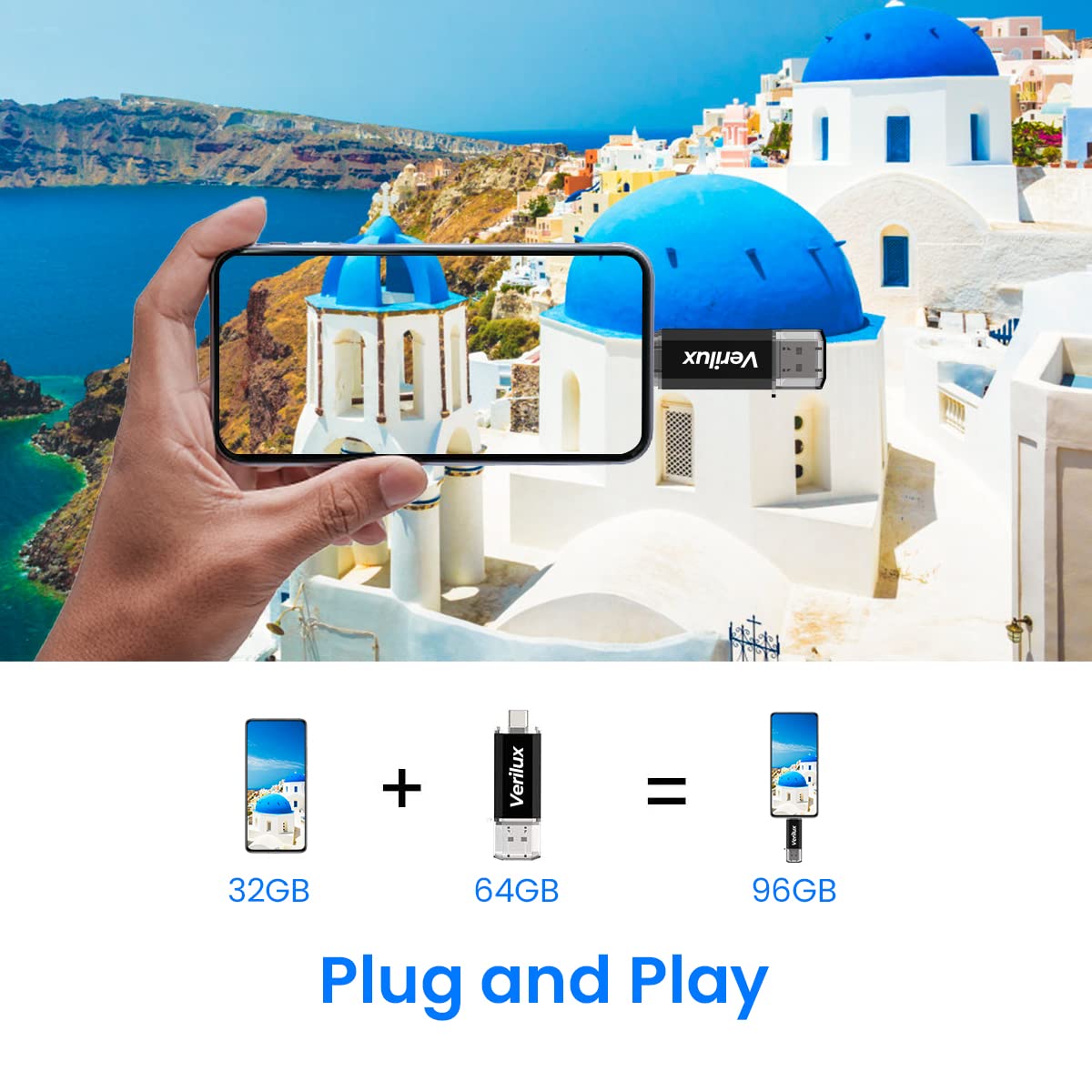 Verilux Pendrive 64GB Flash Drive 2 in 1 with USB A 3.0, USB C Interface OTG Pendrive Type C Pendrive Portable USB 3.0 Pendrive for MacBook Air/Pro, Android Mobile Phone, Pad, Laptop Computer