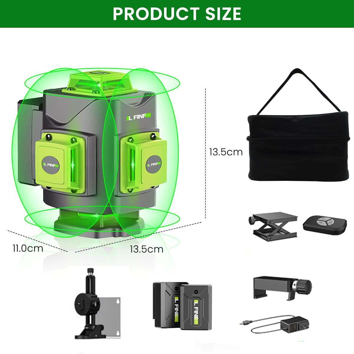 HASTHIP Laser Level 16 Lines Laser Level for Indoor Outdoor Self Leveling 4D Green Beam 4800mAh Laser Level Machine with Accessories Horizontal Vertical Four-Plane Leveling and Alignment Laser Level