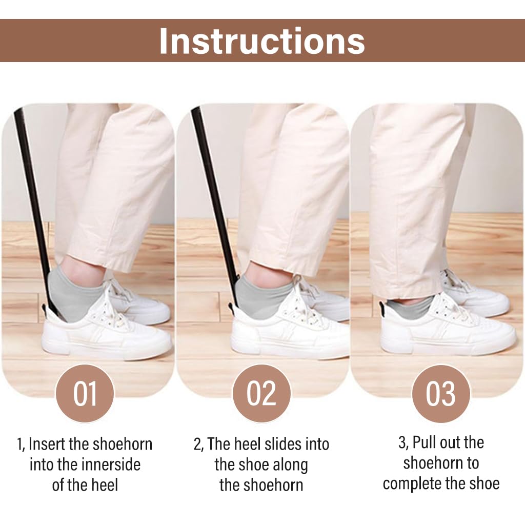 PALAY Shoe Horn for Men Women 24.6in Extra Long Handle Shoehorn with Strong Magnetic Wall Hook, Black Automatic Adsorption ABS Shoehorn for Elderly, Mother-to-be