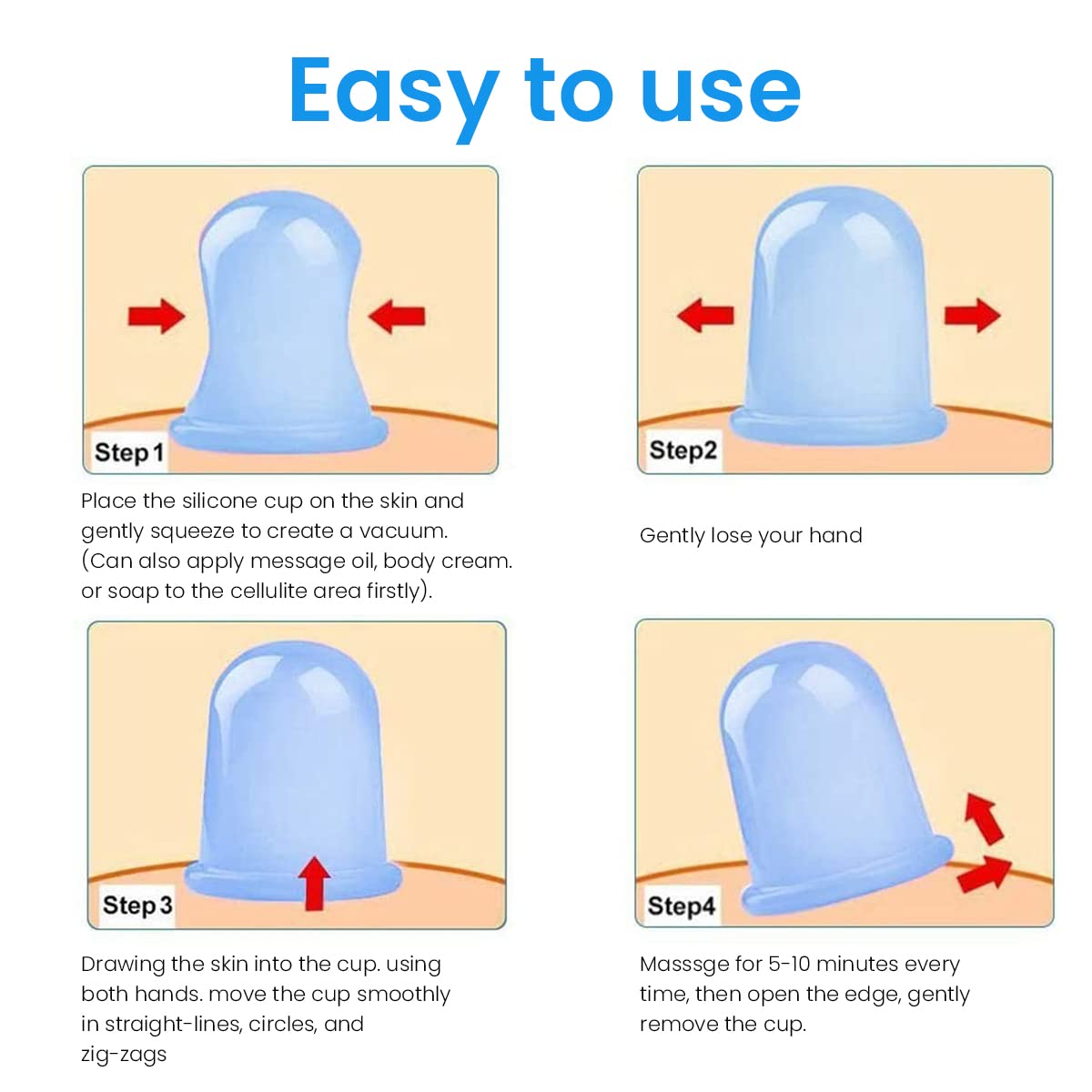 HANNEA Set of 5 Silicone Anti Cellulite Cup Vacuum Massage Cups with Massage Roller Suction Cupping Massage for Back Shoulder Pain Relief Cellulite Treatment