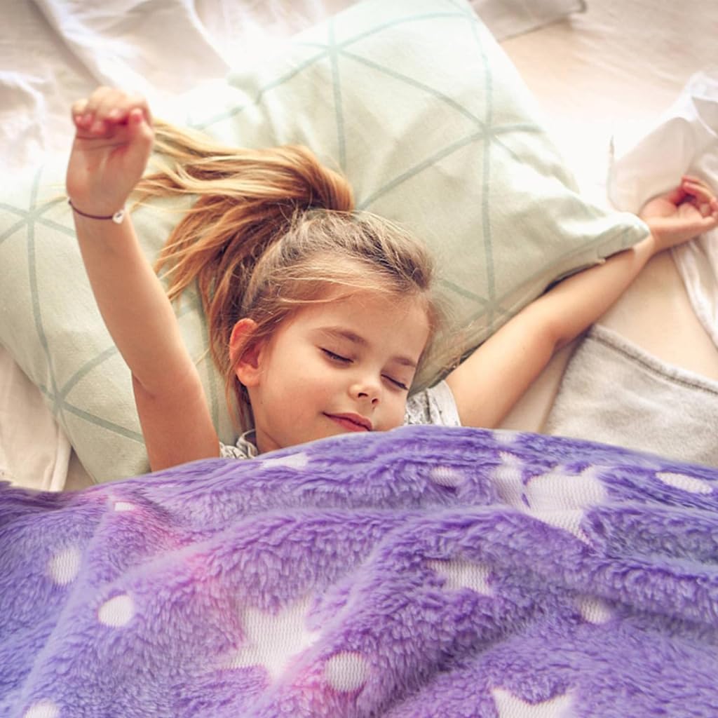ZIBUYU Winter Blanket for Kids Girls Flannel Blanket Warm Soft Night Glow in Dark Furry Safe Luminous Unicorn AC Blanket for Boys & Girls (70 x 60 inch) - Purple