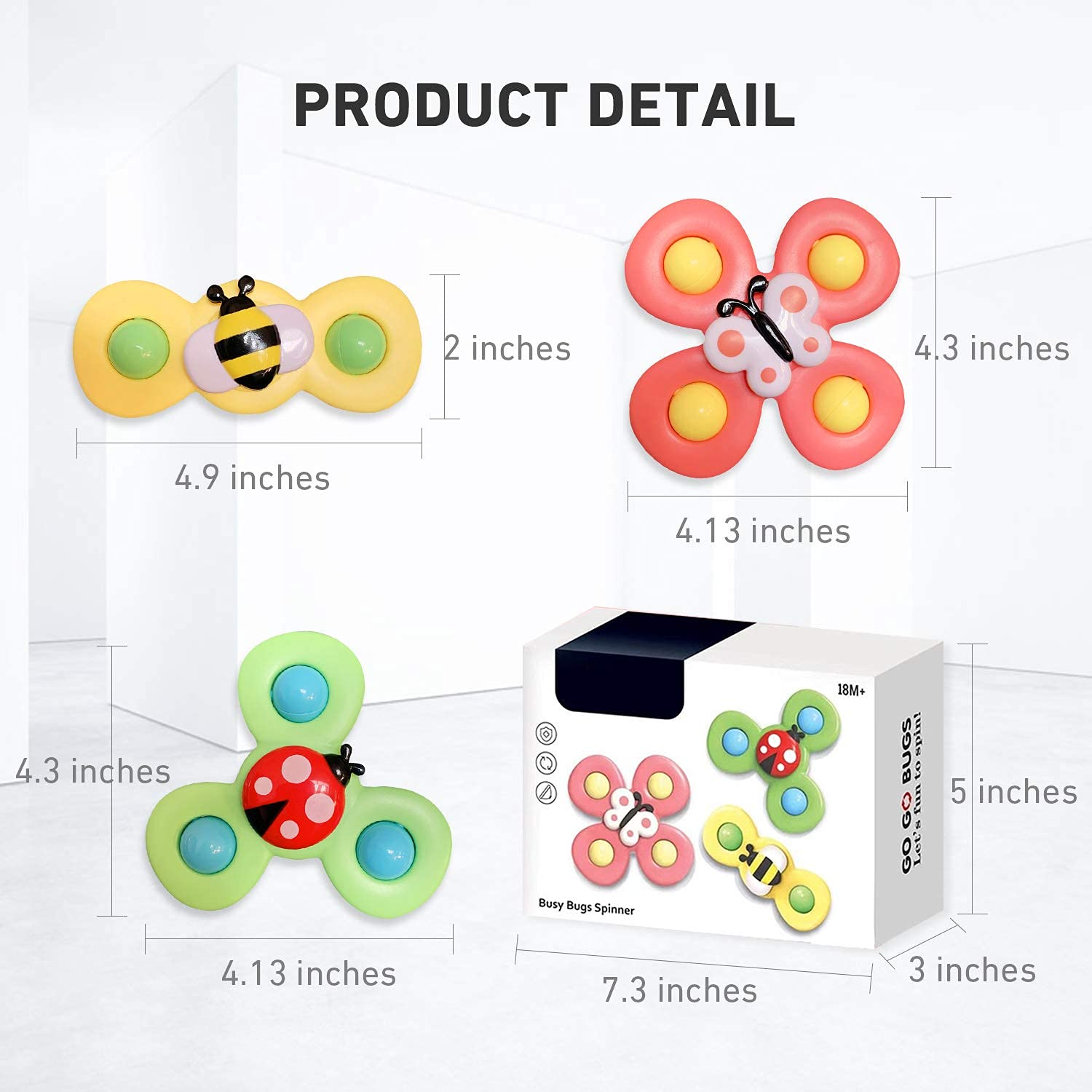 PATPAT Baby Toys ,3Pcs Bath Insect Toys for Kids 1 2 Year Old, Suction Cup Toy, Sensory Toy Learning Toy Birthday Gifts for Girls Boys