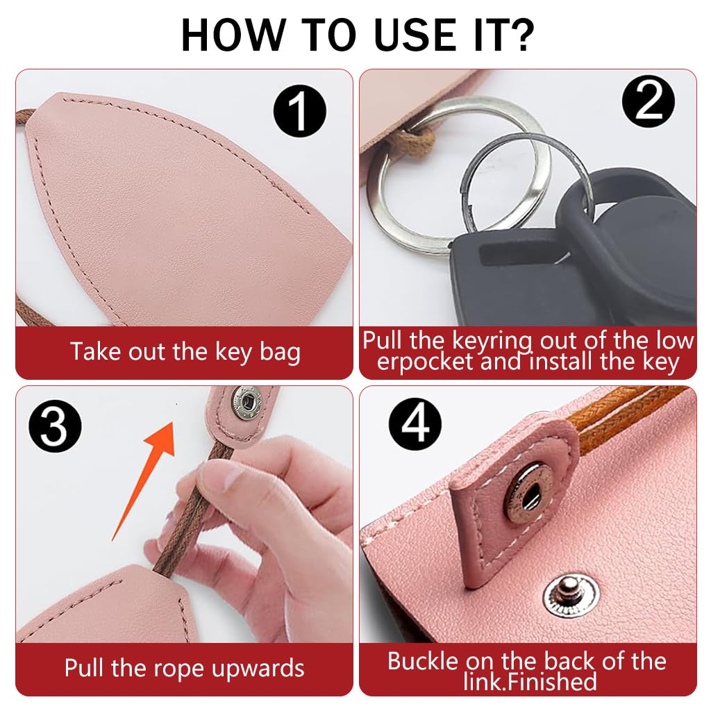 PALAY 4 PCS Car Key Case, Cute Key Case Holder, PU Leather Key Pouch Large Capacity Pull Out Car Keychain Bag Sleeve