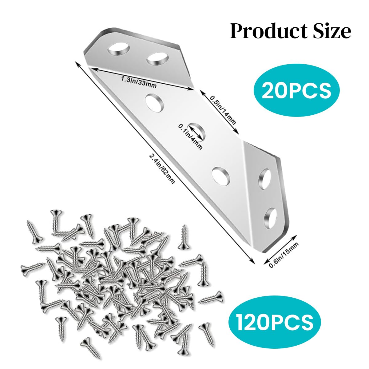 Serplex 20Pcs Shelf Brackets with 120pcs Screws Multi Hole Brackets Stainless Steel Furniture Corner Connectors Heavy-Duty Multipurpose Triangle Brackets for Connecting, Wall Mounting