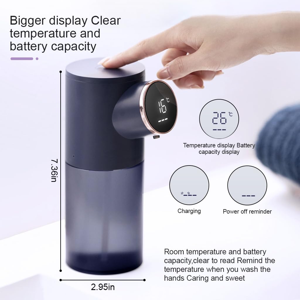 HANNEA Soap Dispenser for Bathroom, Automatic Foaming Handwash Dispenser, 320ml 1500mAh Rechargeable Touchless Waterproof Shampoo Hand Foam Wash Dispenser with 6 Adjustable Bubble Levels(Blue)