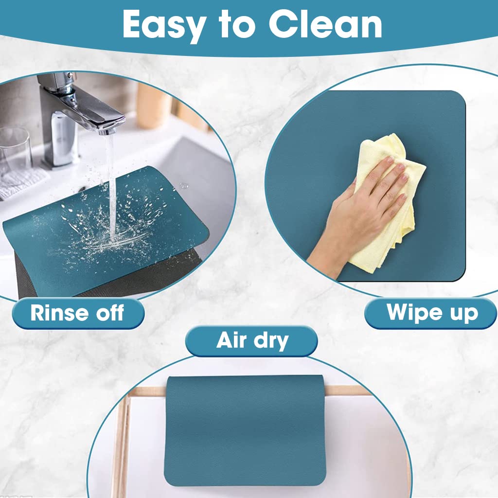 HASTHIP Dish Mat Drying Kitchen Mat, Diatomaceous Stone Absorbent Dish Drying Mats For Kitchen Counter And Coffee Maker, Kitchen Rubber Dish Drying Mat, Blue