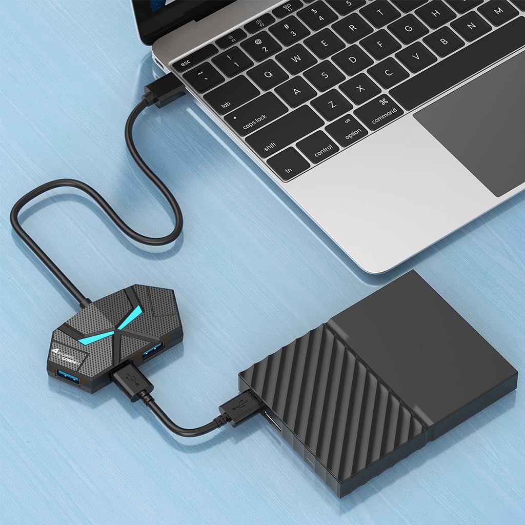 Verilux 7 USB Ports Colourful Ambient Light USB HUB Multi-Port Adapter USB 2.0