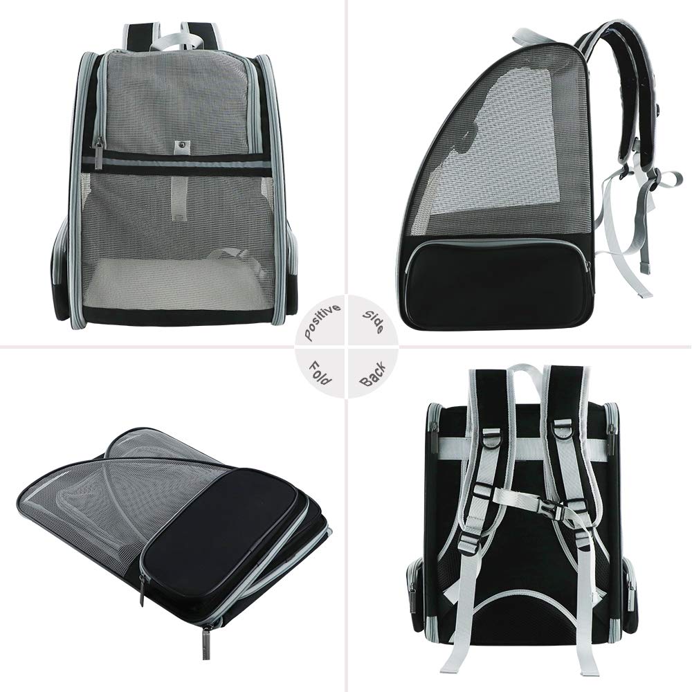 Qpets Breathable Design Cat Bag Carrier Backpack for Hot Weather, Expandable Cat Dogs Cage, Cat Bag, Backpack Design Pet Travel Carrier Pet Case for Small Pets (Grey)
