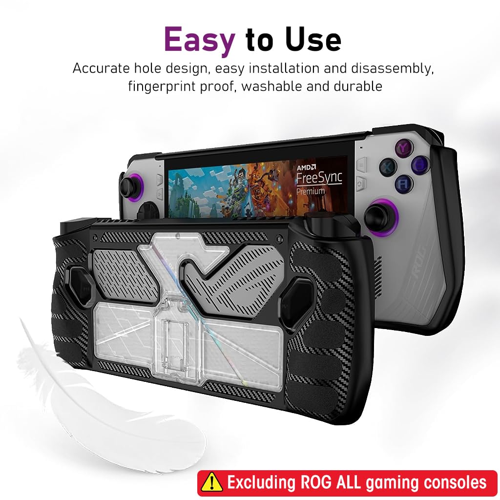ZORBES Case for Rog Ally, Rog Ally Game Console Protector, Anti-Scratch TPU Cover with Folding Kickstand, Transparent PC + TPU Case, Non-Slip Protective Case Skin Cover Handheld Cover, Not Included Rog Ally