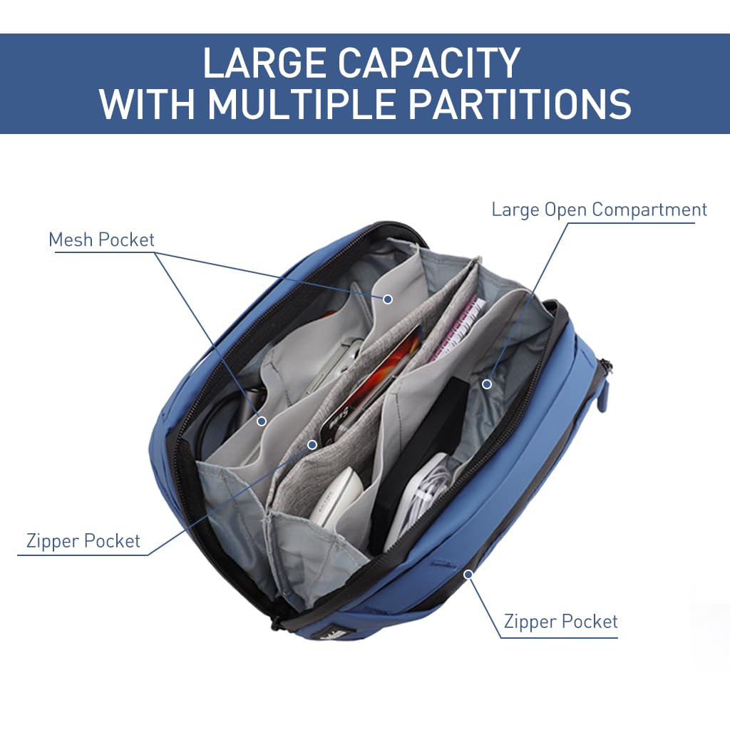 ZIBUYU Utility Pouch Bag Multi-layer Large Capacity Waterproof Organizer Zipper Pouch with Handle Multi-purpose Storage Pouch Travel Data Cable Organizer Bag Toiletry Bag, Blue