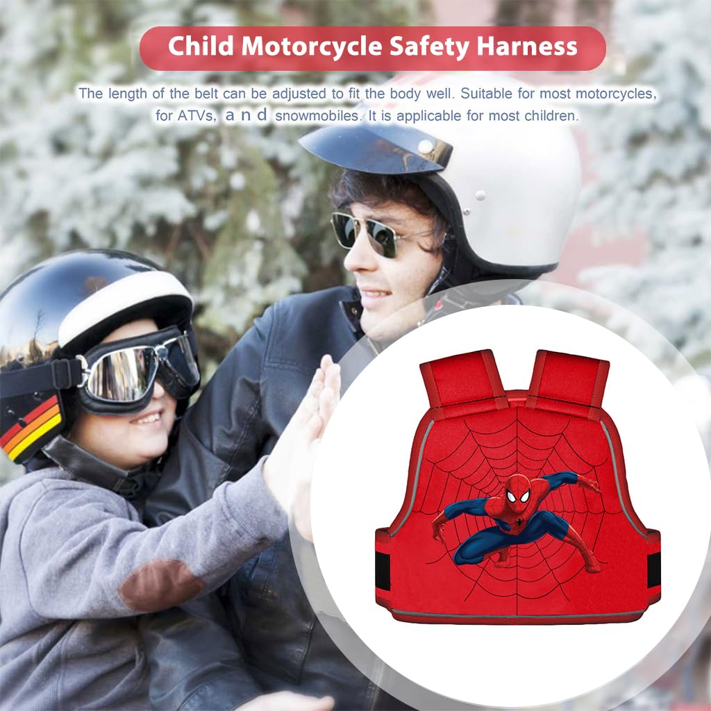 SNOWIE SOFT Spider-Man Kids Safety Belt for Two Wheeler with Reflective Strips, Portable Car Seat Safety Belt for Kids Bike Scooty, Kids Belt for Bike Ride Harness, Adjustable Safety Harness for Boys