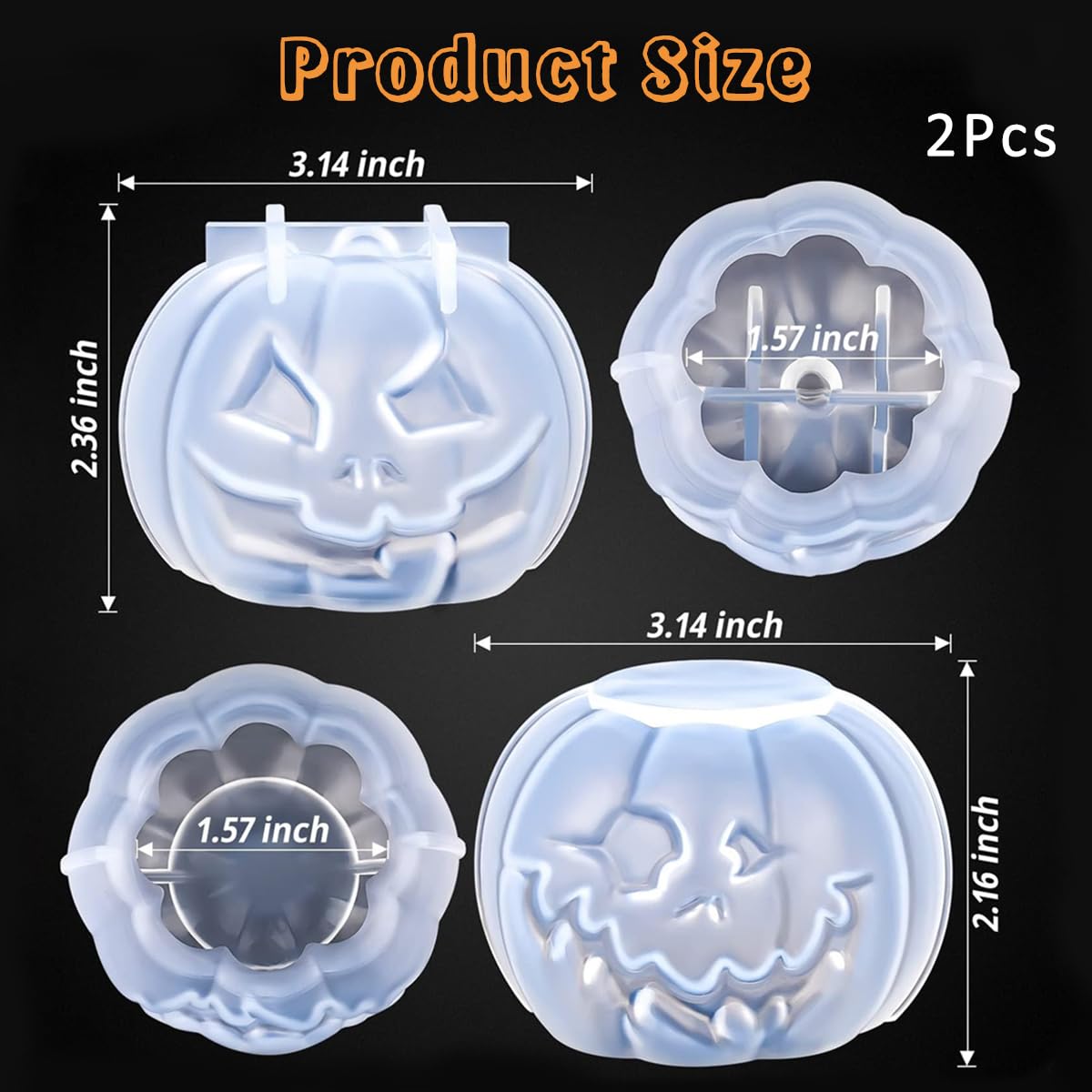 HASTHIP 2Pcs Halloween Pumpkin Resin Silicone Molds Evil Pumpkin Candle Mold DIY Resin Art DIY Hollow Out Smile Evil Pumpkin Candle Molds DIY Halloween Resin Pumpkin Desk Decor Silicone Molds
