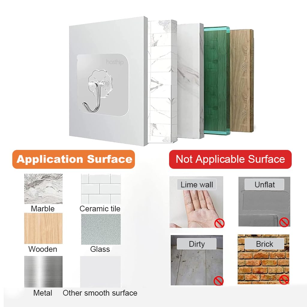 HASTHIP 16 Pack Wall Hooks Self-Adhesive Wall Hooks for Bathroom, Kitchen Waterproof Ultra Adhesive Wall Hooks