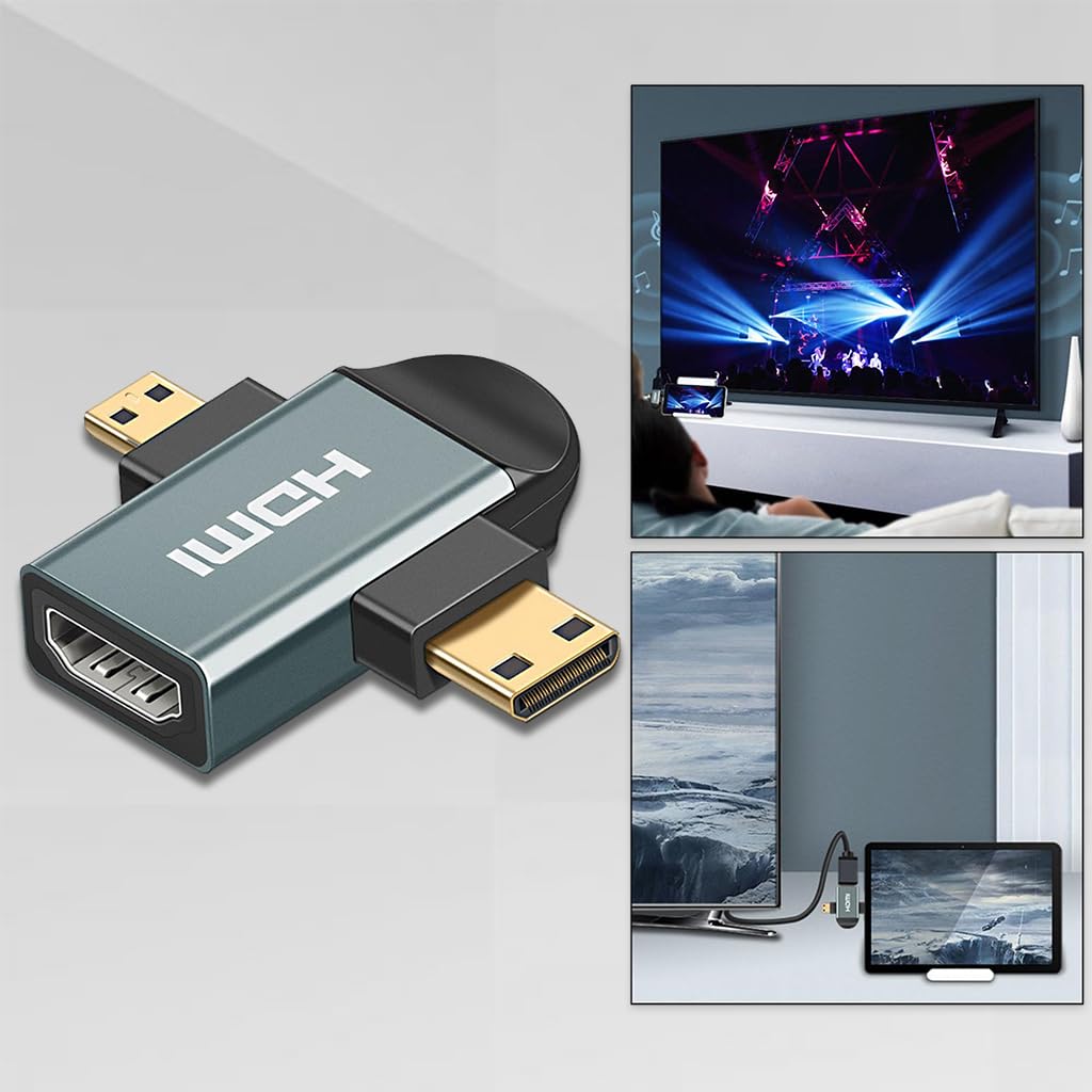 Verilux HDMI Adapter, Mini HDMI to HDMI Adapter, Male to Female HDMI Converter, 4K@60Hz HDR 3D Dolby 18Gbps, Compatible for Nikon Zfc/Raspberry Pi 4/Sony A6000/GoPro Hero and Other Action Camera