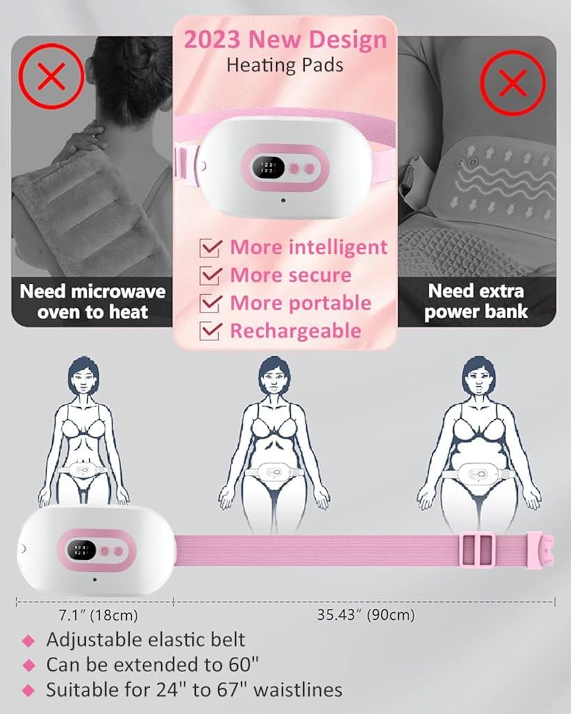 HANNEA Electric Cordless Heating Pad for Period Pain, Cramp Relief, Back Pain in Period, Belly Warmer Heating Pad with 3 Heat Levels & 3 Vibration Modes, Caring Gift Heating Pad Belt for Women