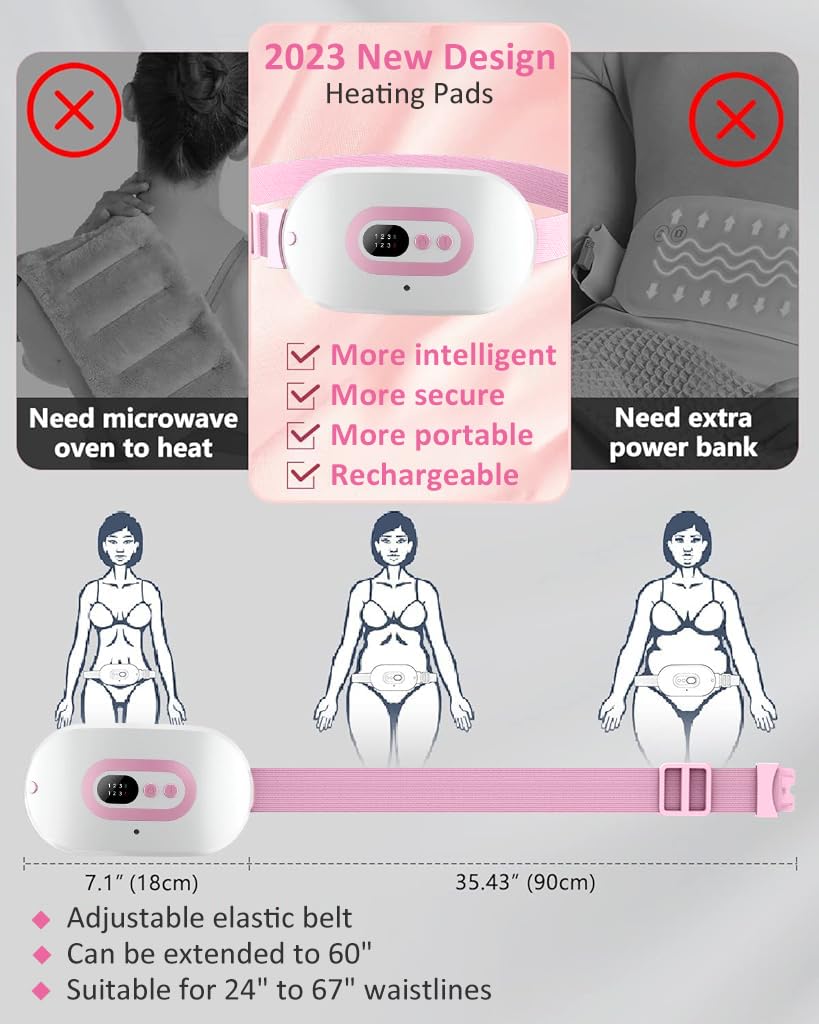 HANNEA Electric Cordless Heating Pad for Period Pain, Cramp Relief, Back Pain in Period, Belly Warmer Heating Pad with 3 Heat Levels & 3 Vibration Modes, Caring Gift Heating Pad Belt for Women