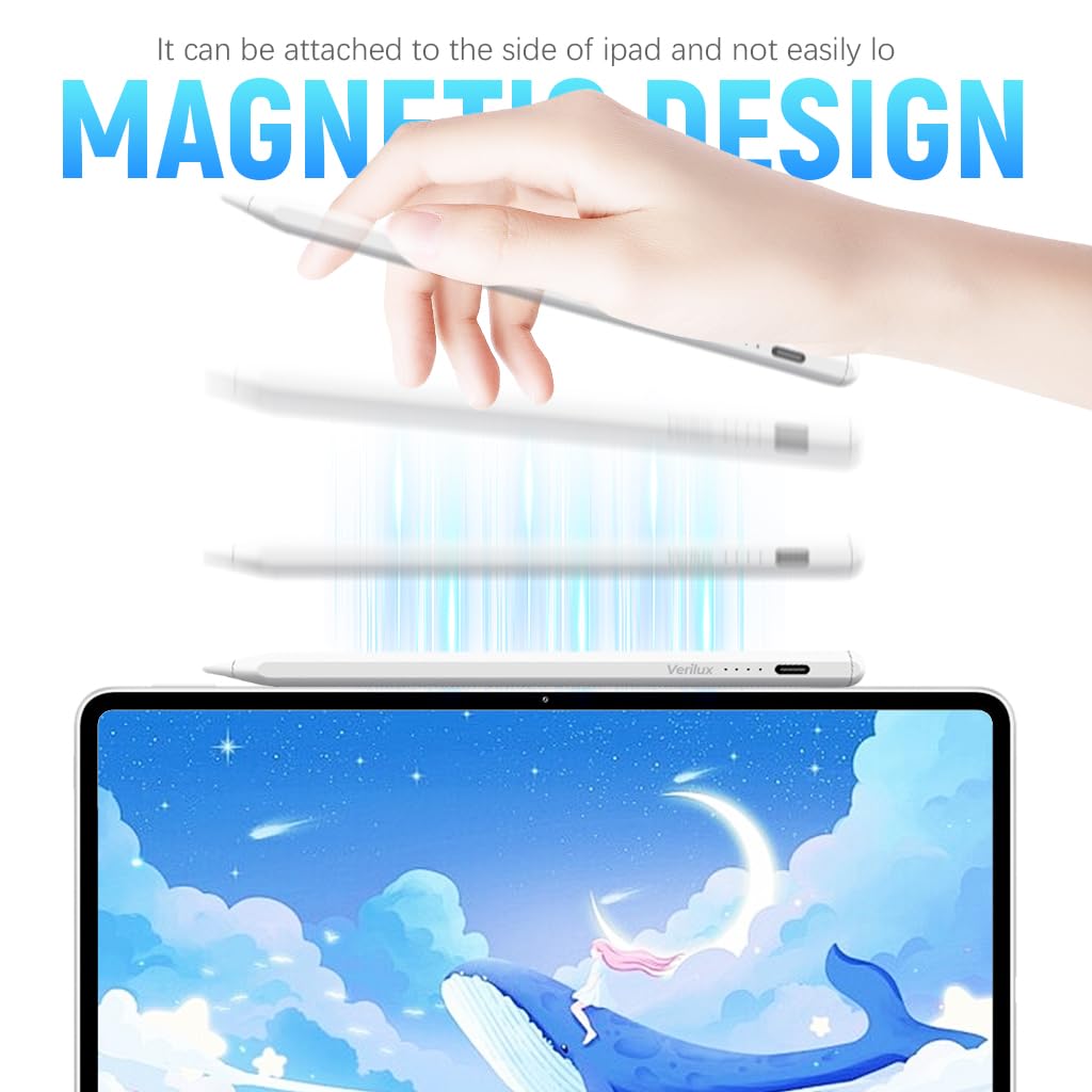 Verilux Stylus Pen for Android Tablet with Battery Indicator Stylus Pen USB-C Rechargeable Tablet, for IPad iPhone iOS/Android Xiaomi Pad Other Tablets Ipad Pencil 15 mins Fast Charging