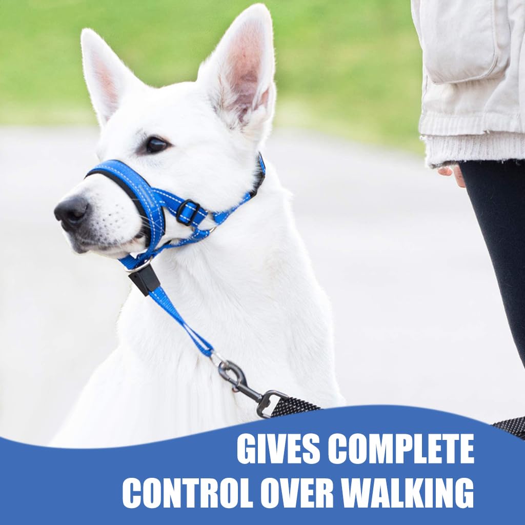 Qpets Adjustable Dog Collar Mouth Cover, Anti Bite Dog Soft Head Collar Nylon Dog Mouth and Nose Ring, No Pull Comfort Pet Head Collar Training for Walking Dogs (Neck 16.8