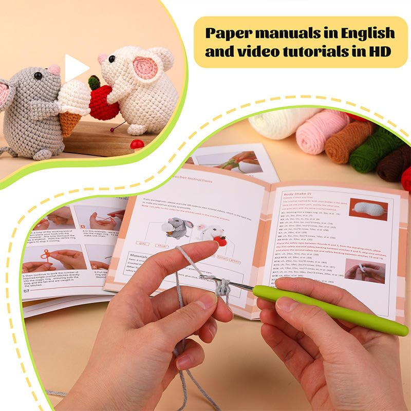 PATPAT Beginners Crochet Kit, Amigurumi Crocheting Animals Kits w Step-by-Step Video Tutorials, Crochet Starter Kit Knitting Starter Pack for Adults Beginners