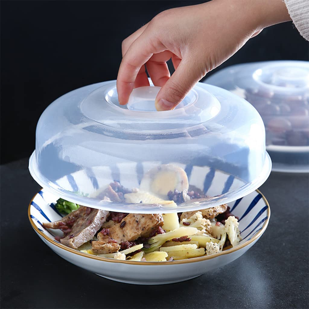 HASTHIP 2Pack Plastic Microwave Lid with Easy-Grip Handle, Microwave Splatter Cover for Food, Food Grade PP Lid for Refrigerator, Heating Food, Dessert Serving, Camping (Diameter 7.87'' &9'')