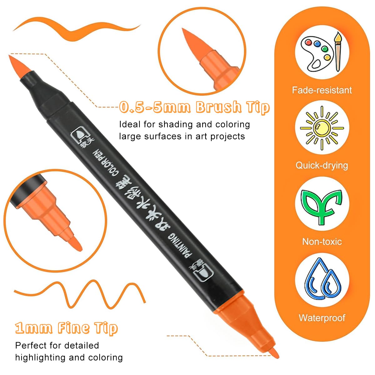 HASTHIP Dual Tip Markers for Kids, Washable Markers Set, Art Markers with Stand Portable Box