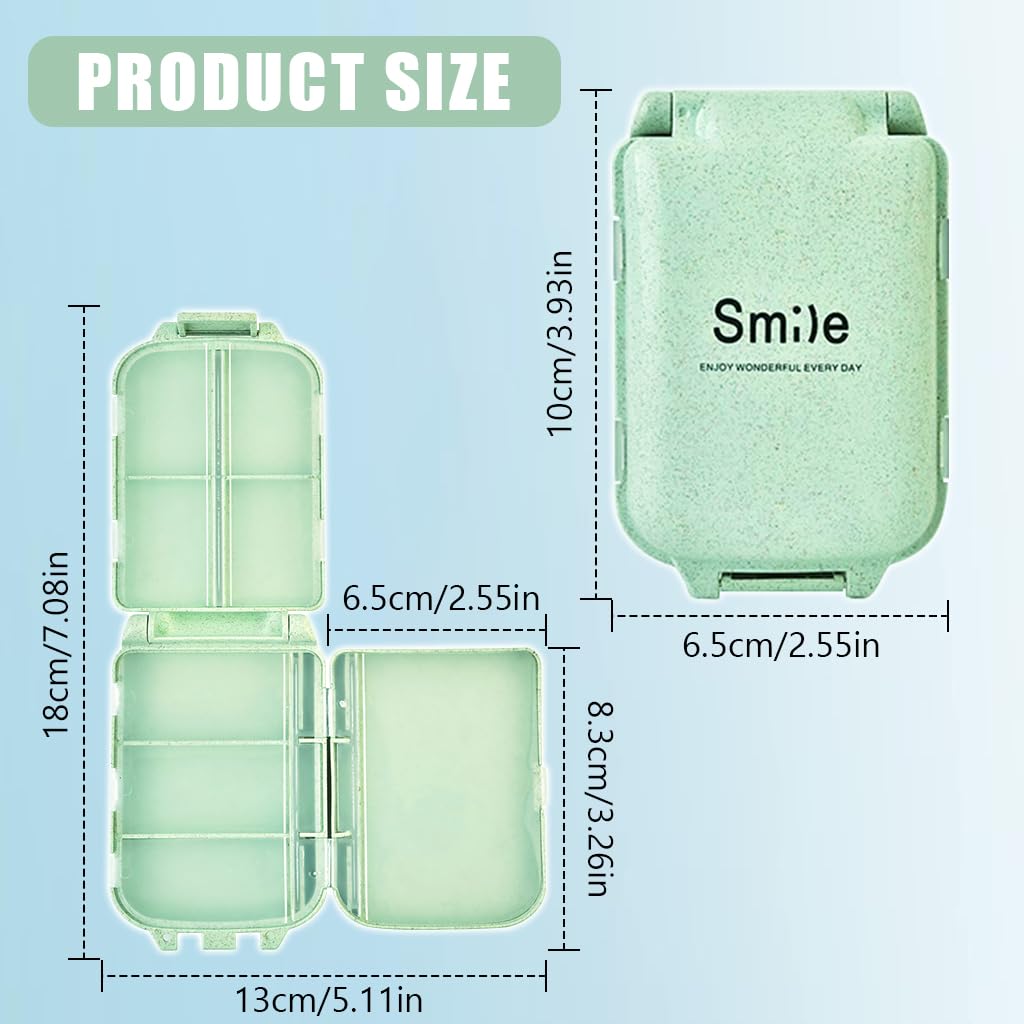 HANNEA Pill Organizer Box, Folding Design Weekly Pill Case Organizer with 8 Compartments, Portable Travel Pill Box for Pocket Purse Medicine Vitamin Holder Container