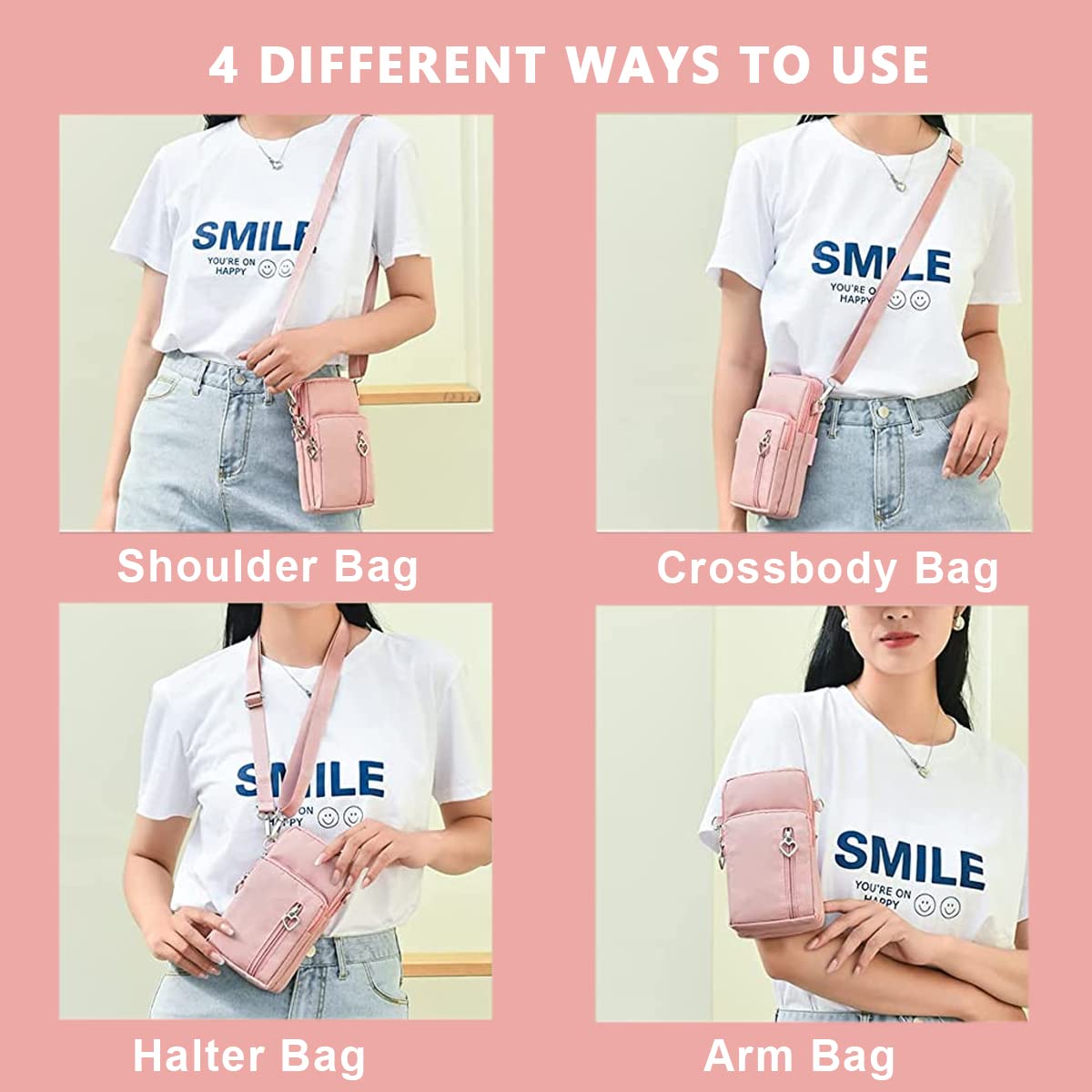 PALAY Crossbody Phone Bag for Women Mini Wallet Shoulder Crossbody Phone Bag with Earphone Cable Hole Wallet Clutch Bag for Women, Phone Bag for 7.2'' Phone, Pink