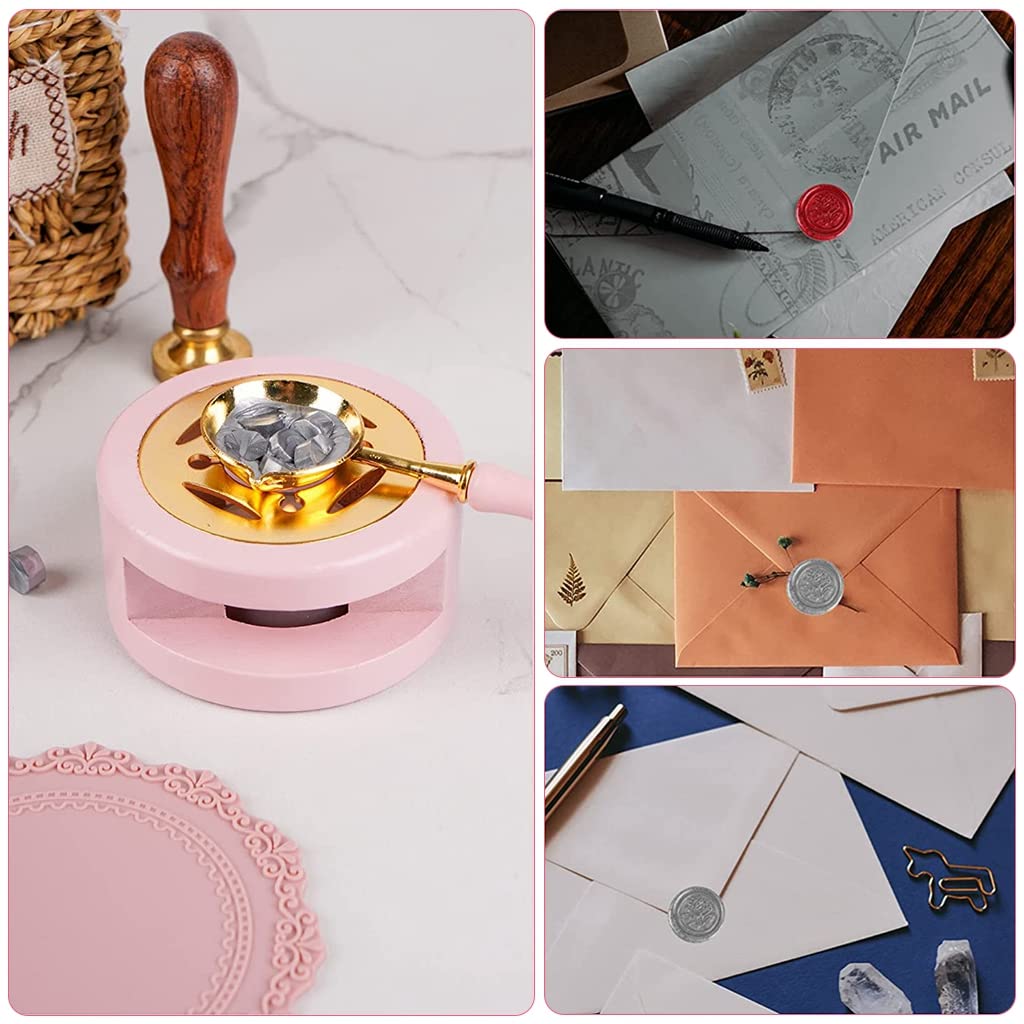 HASTHIP Wax Seal Kit with Wax Seal Furnace, Wax Seal Spoon and Wax Seal Silicone Pad for Melting Wax Seal Beads or Sealing Wax Sticks, Wax Melting Furnace Tool for Wax Envelope (Pink)