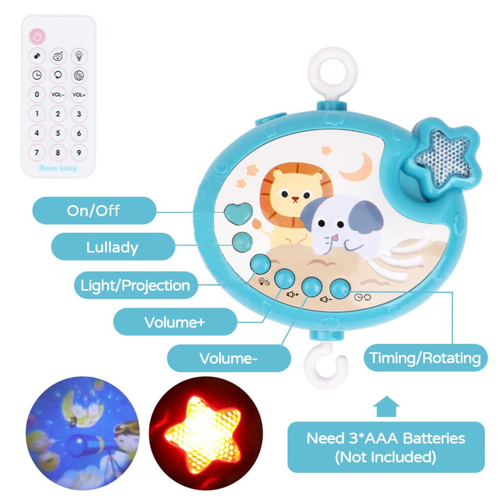PATPAT Crib Hanging Toy for Babies,Electric Rotation Crib Soothe Toy Multifunctional Crib Hanging Toy with Lullabies, Timing,Cartoon Projection,Night Light,Crib Hanging Toy for Baby 3-6 Month (Blue)