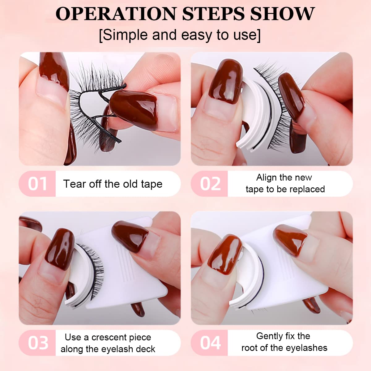 HASTHIP 1 Pair Waterproof Reusable 3D False Self Adhesive Eyelashes Natural Look For Women