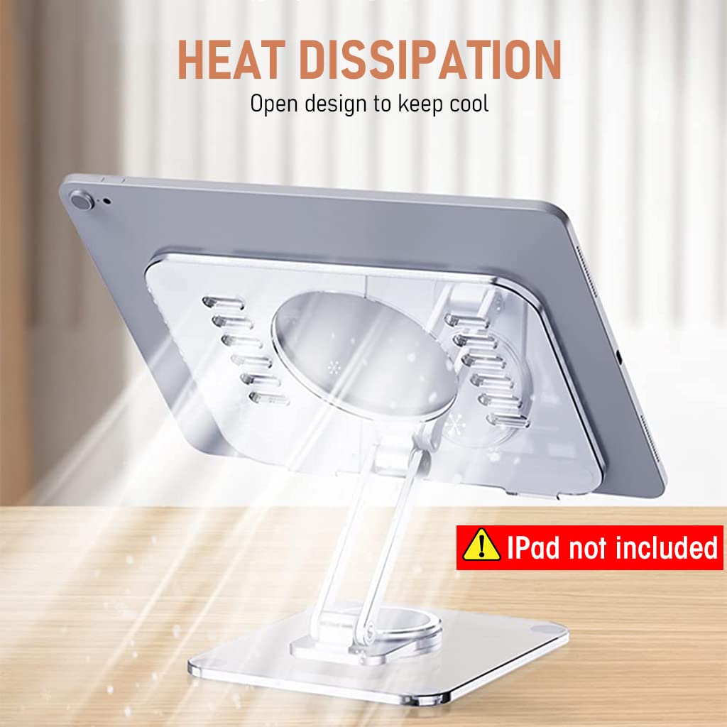 Verilux Desktop Tablet Stand Riser 360° Rotatable Tablet Stand Acrylic Transparent Tablet Riser Rack, Foldable Tablet Stand Holder Universal Stand Rack for Tablet, iPad, Phone, Kindle