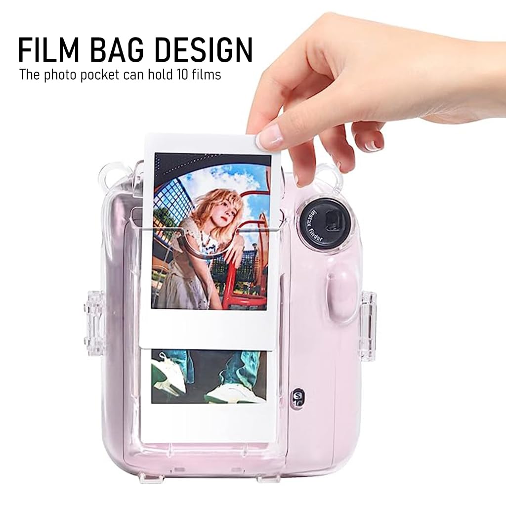 ZORBES Protective Camera Case for Fujifilm Instax Mini 12 Instant Film Camera Clear Case with Photo Slot Design, Travel Camera Case for Fujifilm Instax Mini 12 with Adjustable Shoulder Strap