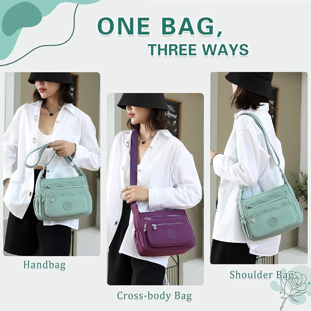 PALAY Women Crossbody Bag Waterproof Nylon Multi-layer Crossbody Bag Casual Satchel Bag Shoulder Bag Messenger Bag Travel Crossbody Bag Day Pack