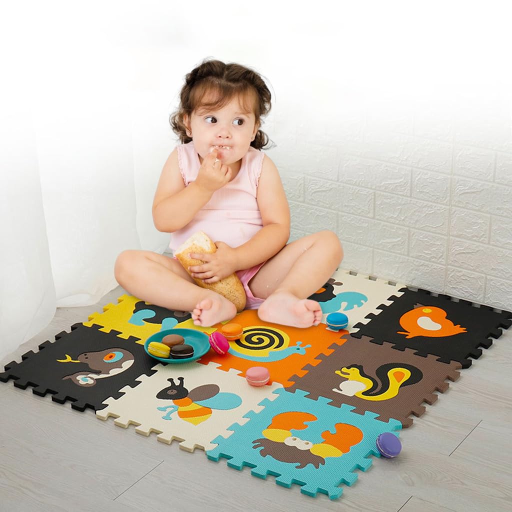 SNOWIE SOFT Baby Play Mats Cartoon Foam Puzzle Mats Toddlers Playing Mat EVA Soft Puzzle Mat 44.8 inches Floor Foam Puzzle Mats Activity Puzzle Mats for Toddlers Age 6 Months +