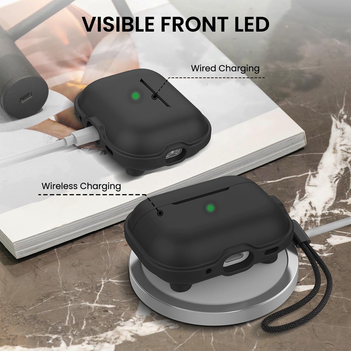 ZORBES Silicone Charging Case Cover for AirPods Pro 2 Magnetic Silicone Charging Case Cover Supports MagSafe Wireless Charger Anti-scratch Protective Silicone Case Cover for AirPods Pro 2