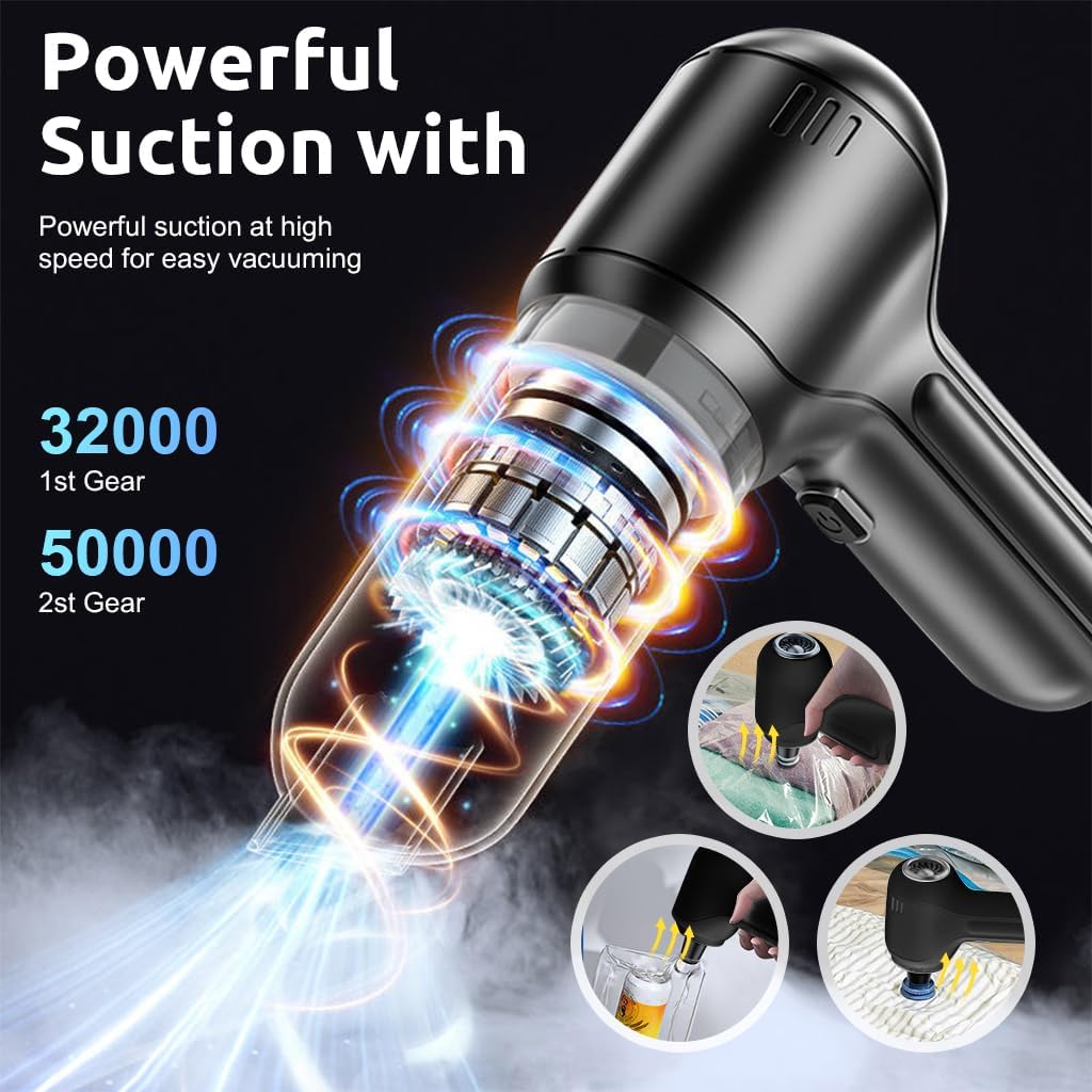 Verilux Electric Compressed Air Duster, 12000PA Handheld Cordless Air Duster, 120W Cordless Vacuum Cleaner with Dust Blower, 2 in 1 Car Vacuum Cleaner 7.4V 4000mAh Portable Vacuum Cleaner for Home Office Cars