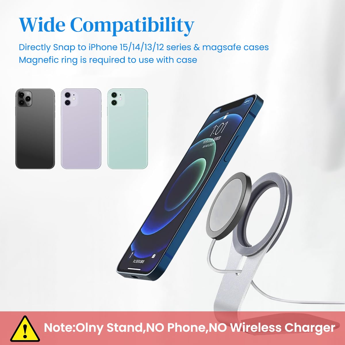 ZORBES Desk Phone Stand Magnetic Phone Holder Alloy Magnetic Ring Phone Holder Compatible with MagSafe Anti-slip Base Design Multi Purpose Strong Magnet Phone Holder for Home Office