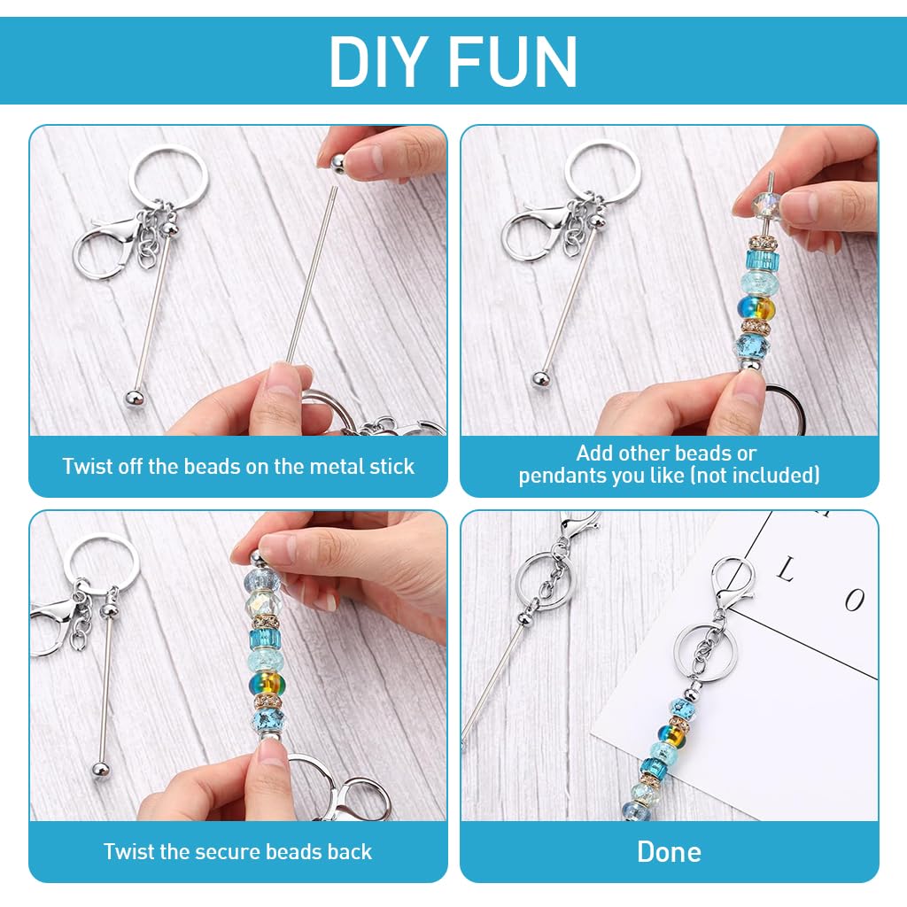 HASTHIP 6Pcs DIY Keychains for Beading Keychain, No Beads, DIY Beading Keyring Keychain with Lobster Buckle Metal Beaded Keychain for DIY Beading Keychain, Beaded Bag Charms, DIY Crafts Gift